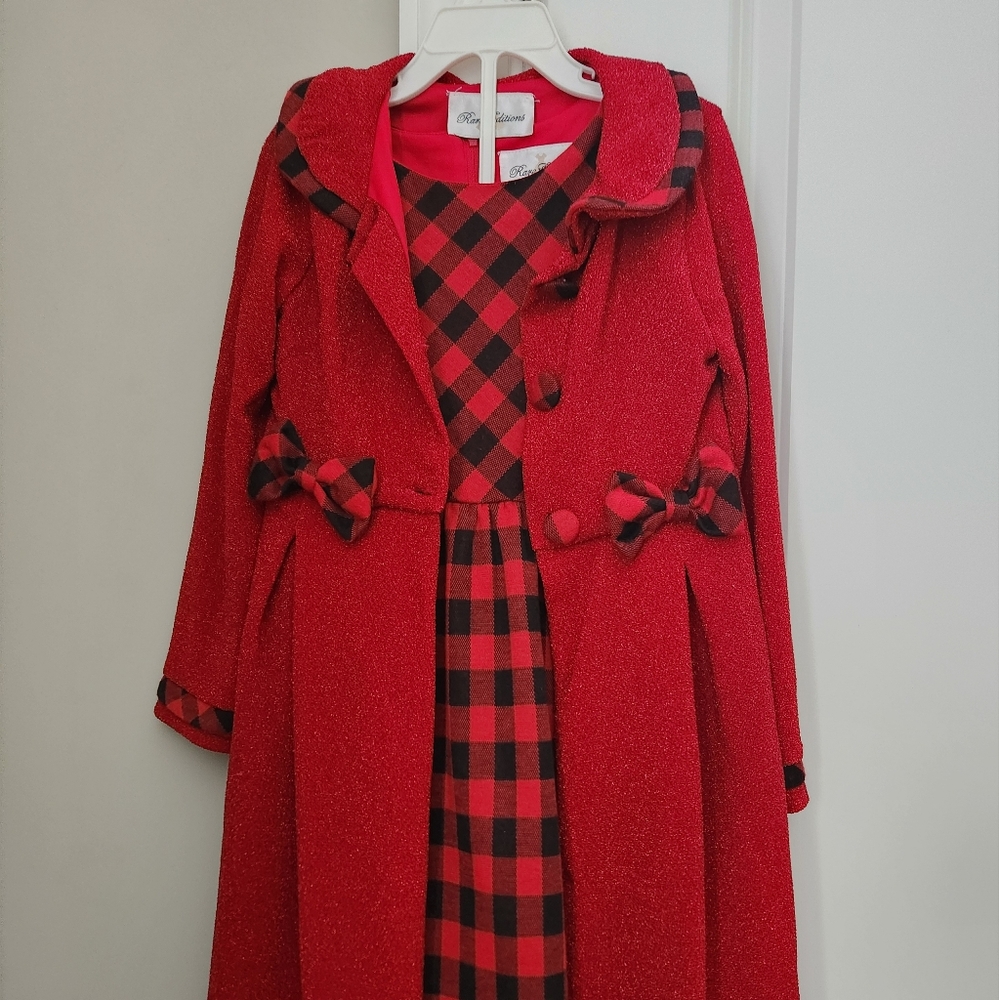 Rare Edition. Red Plaid Kids Coat and Dress Set